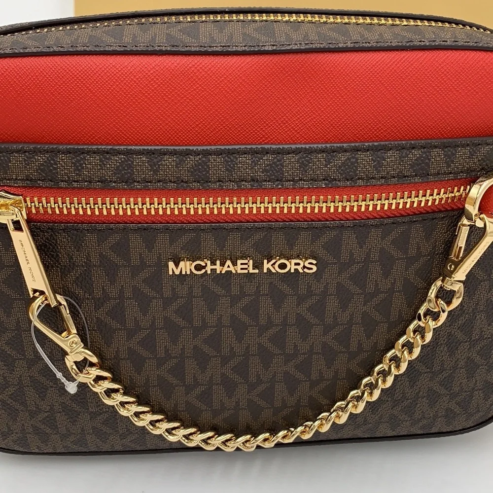 MICHAEL KORS
Jet Set Large Logo Crossbody Bag FLAME/BROWN MULTI NWT - Picture 13 of 16